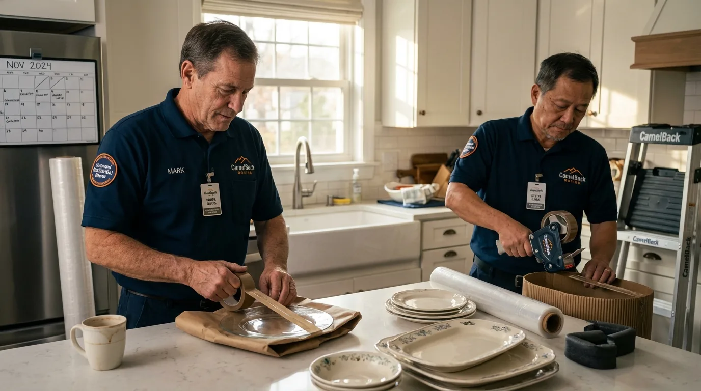 Professional crew packing kitchen dishware in Pahokee, FL